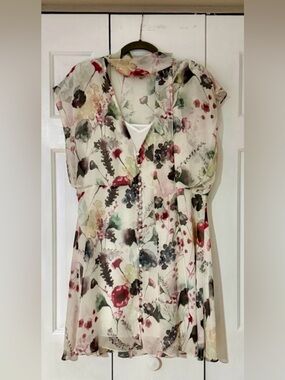 Haute Hippie Boho Mini Dress Silk Blend Flowery Festival Beige Neutral - Size L